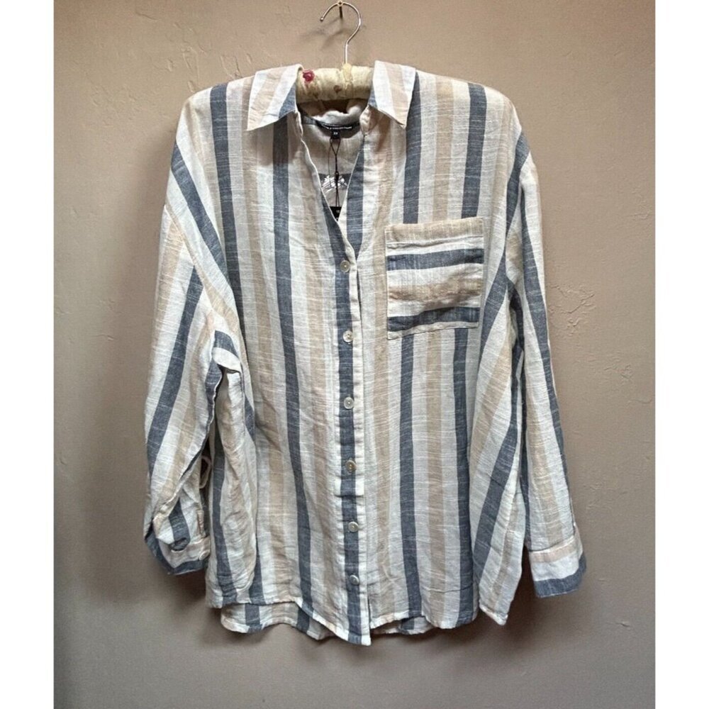 Club Z Collection Women Striped Button-Up Shirt Plus Size 3X Roll Sleeves New